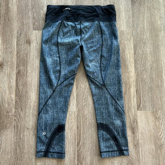 Lululemon Run Inspire II Crop Leggings Burlap Texture Dune/Black 6 Mid Rise - Picture 7 of 7